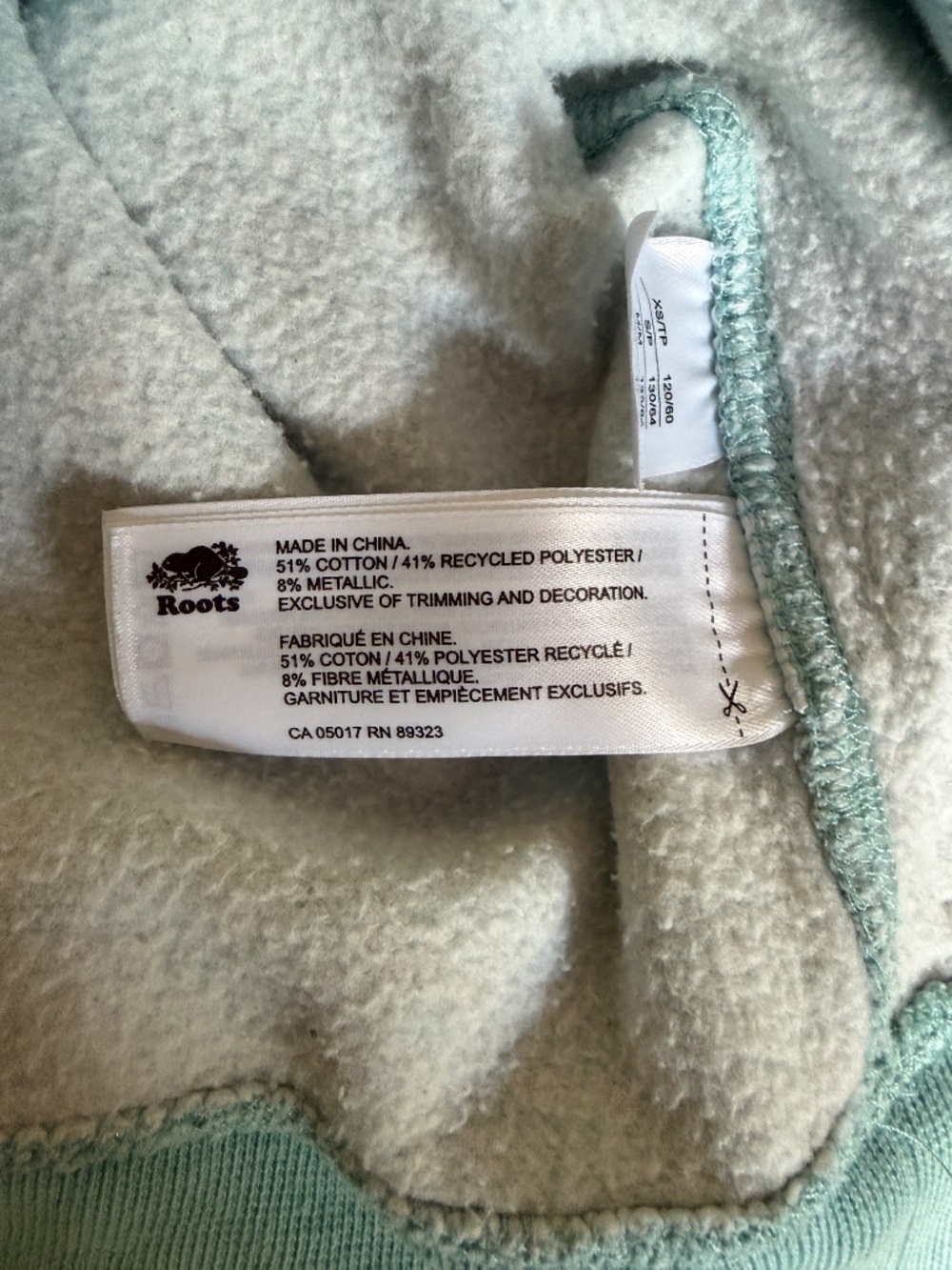 Roots Kids Metallic Shimmer Beaver Logo Hoodie - Aqua Blue / Mint - Size S (5-6) - Picture 5 of 5
